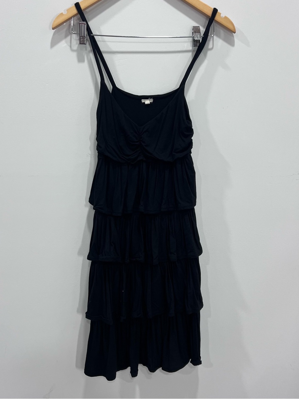 J. Crew Black Tiered Spaghetti Strap Midi Dress